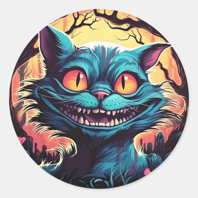 Adesivo Redondo Mad Cheshire Cat Alice no País das Maravilhas (Frente)
