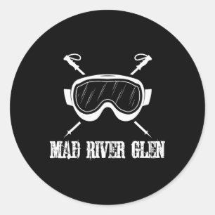 Adesivo Redondo Mad River Glen Vermont Rustic Ski Skier Gog