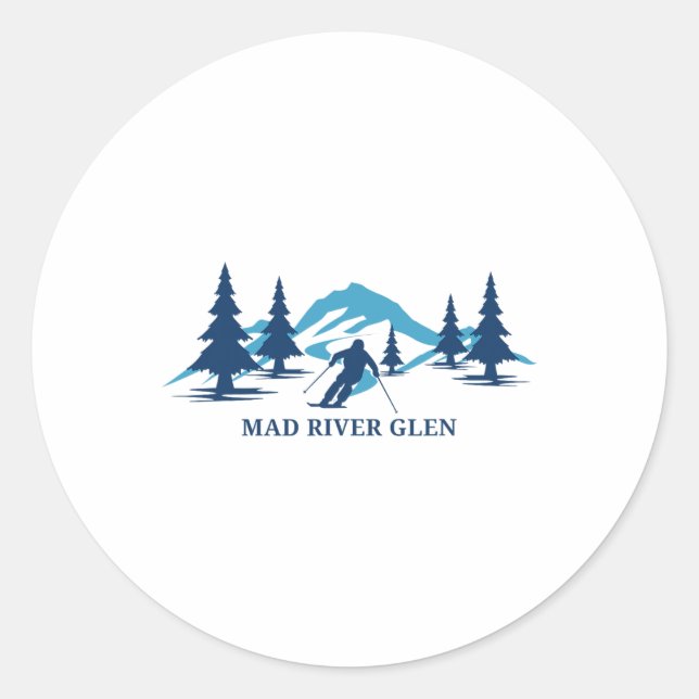 Adesivo Redondo Mad River Glen Vermont Skiing Snowboard Em (Frente)