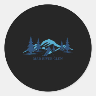 Adesivo Redondo Mad River Glen Vermont Skiing Snowboard Em