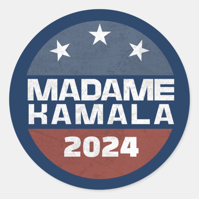 Adesivo Redondo Madame Kamala Harris 2024 para o Presidente Patrió (Frente)