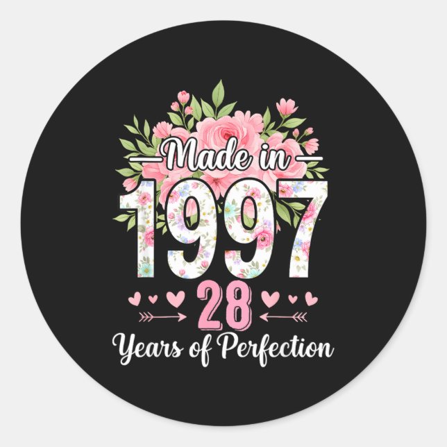 Adesivo Redondo Made In 1997 Floral 28th Birthday Women 28 Years O (Frente)