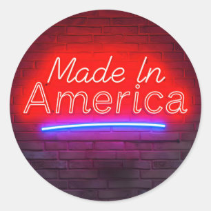 Adesivo Redondo Made In America Neon Sign On Brick