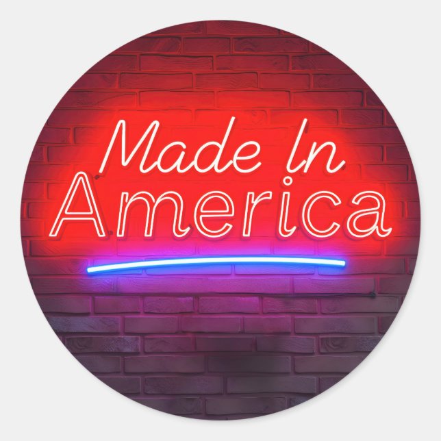 Adesivo Redondo Made In America Neon Sign On Brick (Frente)