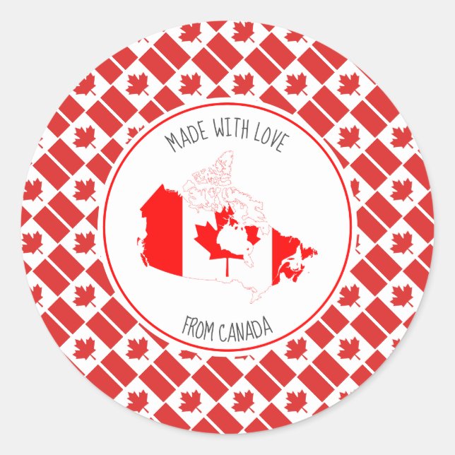 Adesivo Redondo Made With Love From CANADA FLAG Canadian Map (Frente)