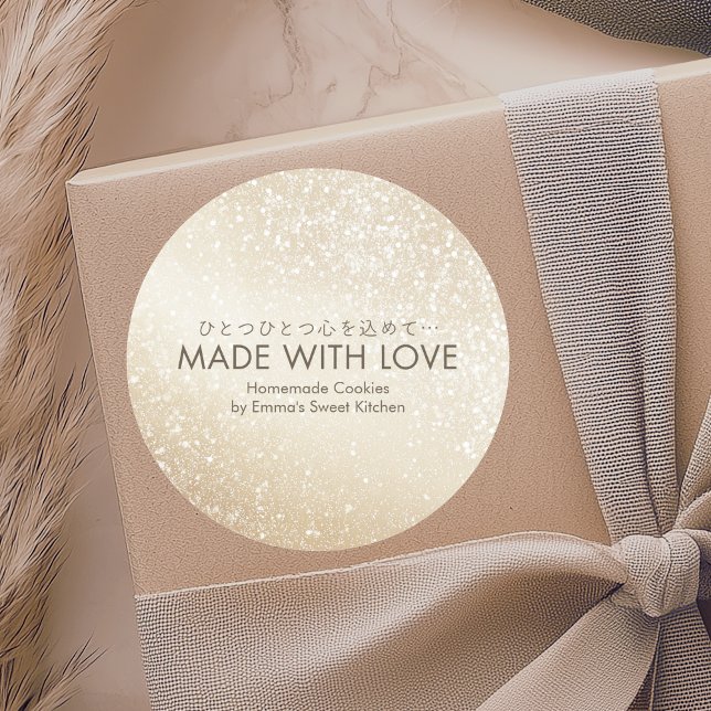 Adesivo Redondo Made with Love Gold Glitter Minimalist Bakery (Criador carregado)