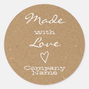 Adesivo Redondo Made with Love Labels Heart Symbol Kraft Paper