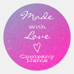 Adesivo Redondo Made with Love Labels Heart Symbol Ombre Purple