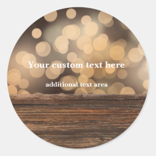 Adesivo Redondo Madeira + Bokeh Luzes Rustic Country Favor Sticker