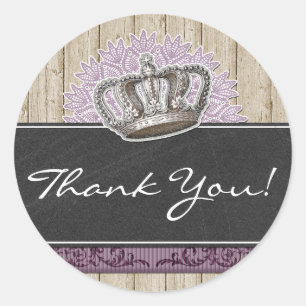 Adesivo Redondo Madeira da coroa do vintage & obrigado rústicos d