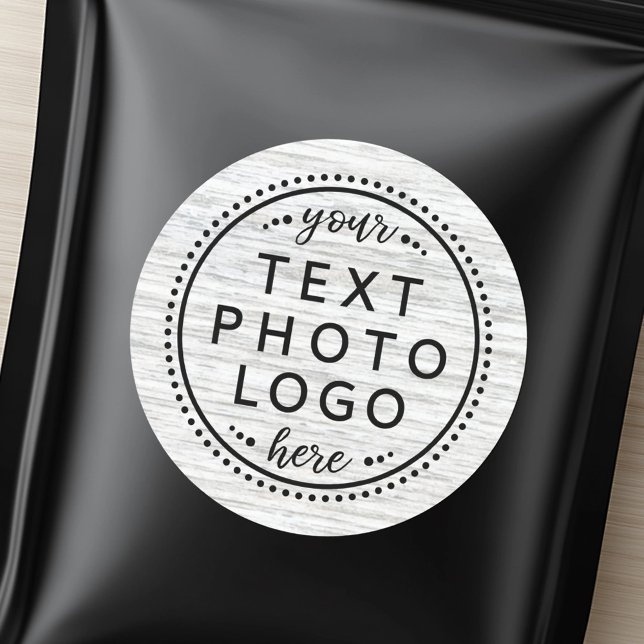 Adesivo Redondo Madeira de cinza clara adiciona fotografia de logo (Light gray wood add custom logo photo or graphic classic round sticker)