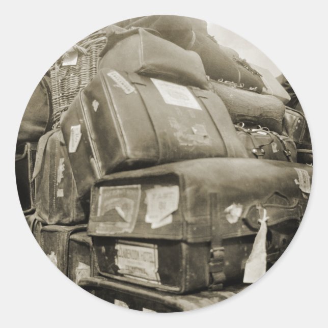 ADESIVO REDONDO MADEIRA DE EQUIPE DE BAGAGEM VIAGEM 1890 (Frente)