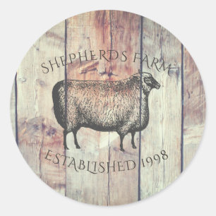 Adesivo Redondo Madeira E Ovinos Rústicos