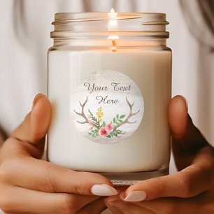 Adesivo Redondo Madeira floral boémia da aguarela do Antler