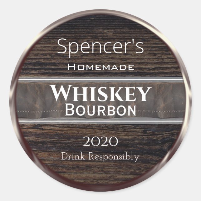 Adesivo Redondo Madeira, metal e couro personalizados (Frente)