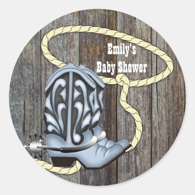 Adesivo Redondo Madeira Negra Blue Cowboy Bota Vinhetas de Cowboy (Frente)