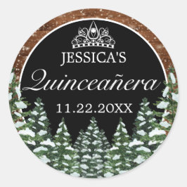 Adesivo Redondo Madeira Negra e Floresta Pine Tiara Quinceanera