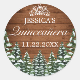 Adesivo Redondo Madeira Neve e Floresta Pine Tiara Quinceanera