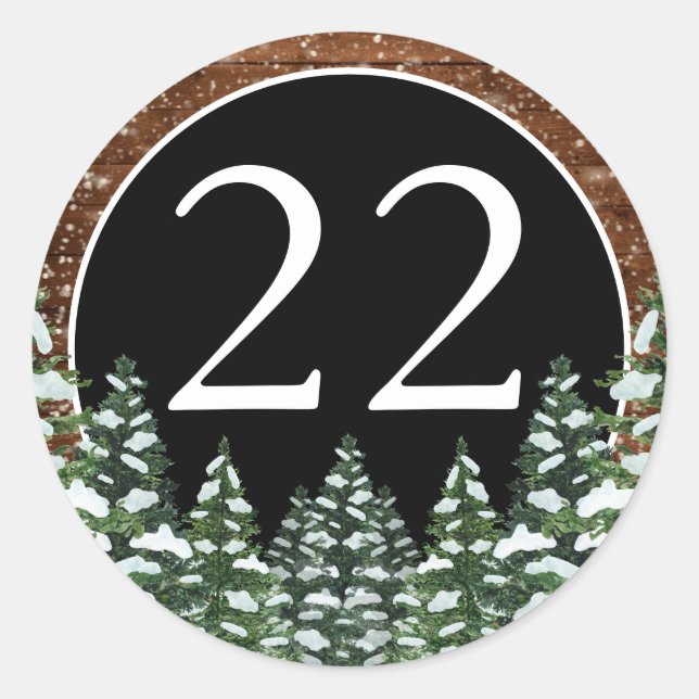 Adesivo Redondo Madeira Neve Negra e Pinheiro Florestal (Frente)
