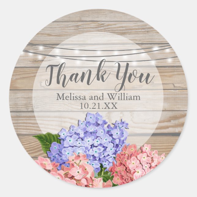 Adesivo Redondo Madeira Rosa Hydrangea String Linda Branca (Frente)