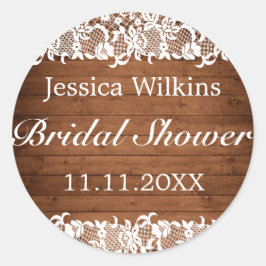 Adesivo Redondo Madeira russa e Chá de panela de rendas brancas