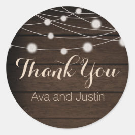 Adesivo Redondo Madeira russa e luz de cordas obrigada Seal