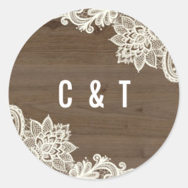 Adesivo Redondo Madeira russa e palitos de rendas