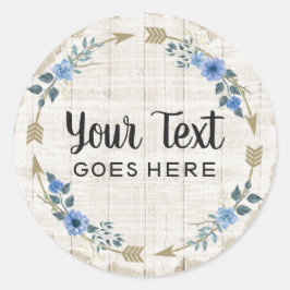 Adesivo Redondo Madeira russa e setas flóricas de aquarela boêmica