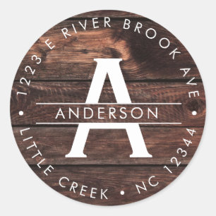 Adesivo Redondo Madeira russa   Rótulo de Endereço de Retorno do M