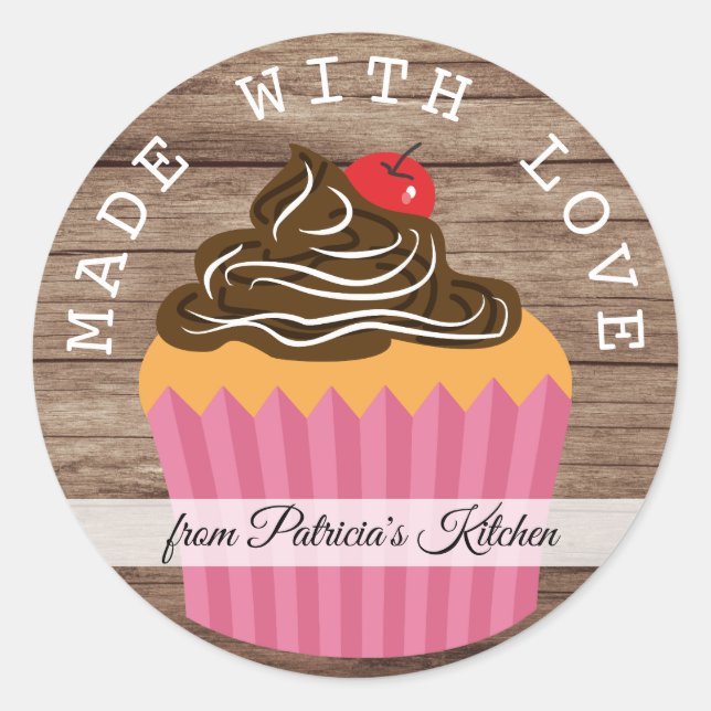 Adesivo Redondo Madeira Rústica Feita Com Amor Da Cozinha De (Frente)