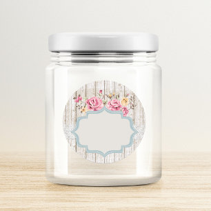 Adesivo Redondo Madeira rústica floral do chique & laço do vinta