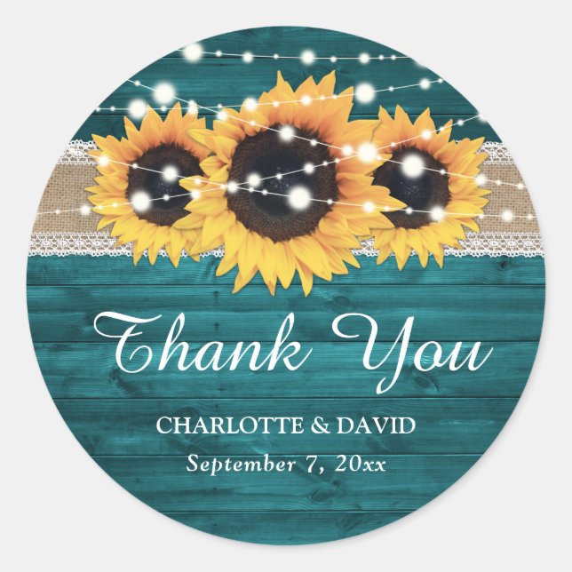 Adesivo Redondo Madeira Rústica Teal Raiva Lace Girassol (Frente)
