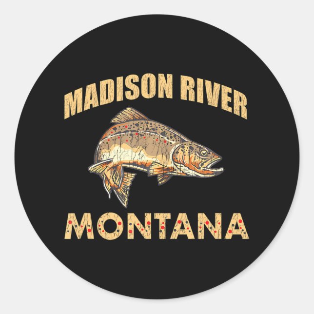 Adesivo Redondo Madison River Montana Brown Trout Pescar Voo (Frente)