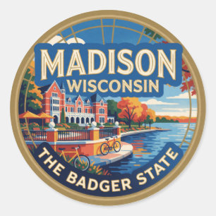 Adesivo Redondo Madison Wisconsin Capital Lagos Viagem