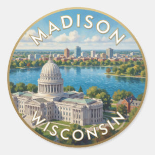 Adesivo Redondo Madison Wisconsin Orla do Lago Cena Capital 🧀
