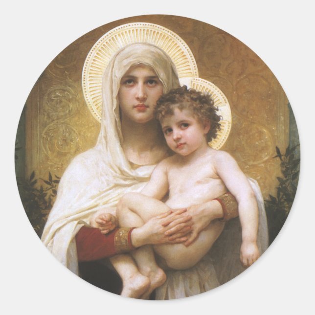 Adesivo Redondo Madona das Rosas por Bouguereau (Frente)