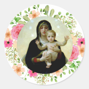 Adesivo Redondo Madona e Menino Nossa Senhora Virgem Maria