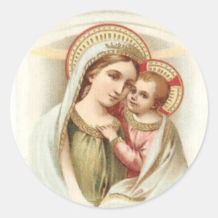 Adesivo Redondo Madonna abençoou Mary com bebê Jesus