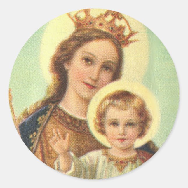 Adesivo Redondo Madonna abençoou Mary com o bebê Jesus (Frente)