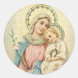 Adesivo Redondo Madonna abençoou Mary com o bebê Jesus