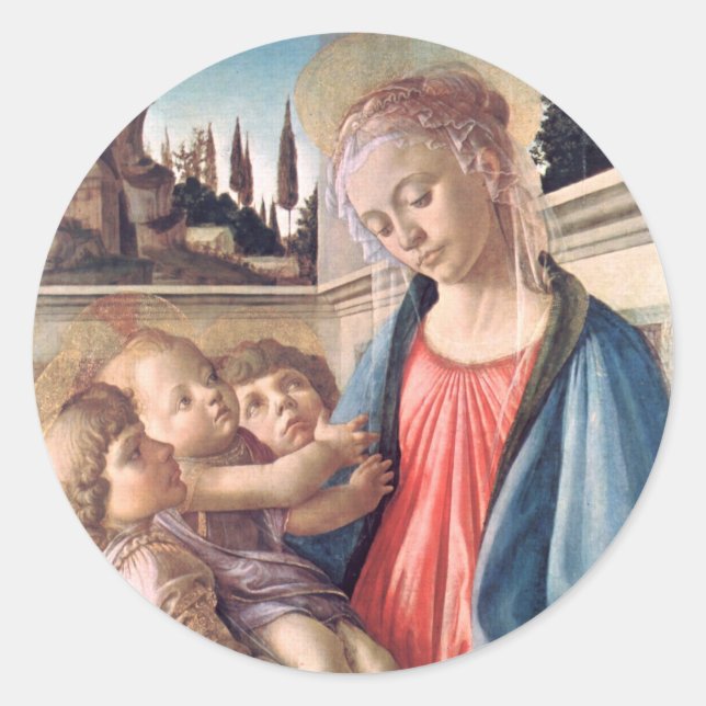 Adesivo Redondo Madonna & Child Two Angels Botticelli Fine Art (Frente)