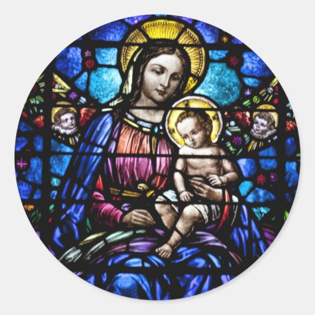 Adesivo Redondo Madonna e Child Stainha Glass Look (Frente)