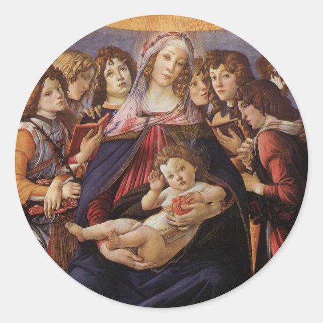 Adesivo Redondo Madonna e Criança com Anjos por Sandro Botticelli (Frente)