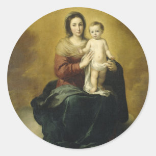 Adesivo Redondo Madonna e Criança, Vinheta de Natal de Belas Arte