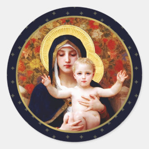 Adesivo Redondo Madonna por W. Bouguereau. Belas Artes Natal 