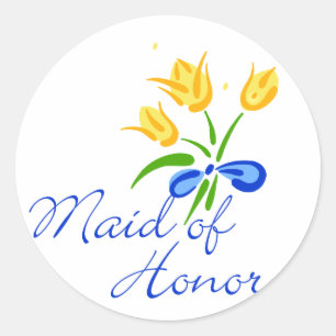 Adesivo Redondo Madrinha de casamento com tulipas amarelas