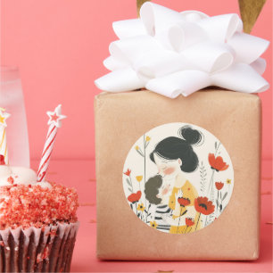 Adesivo Redondo Mãe abraçando seu filho