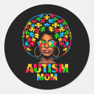 Adesivo Redondo Mãe Afro-Americana Consciência do Autismo American