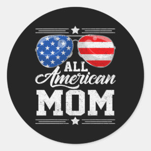 Adesivo Redondo Mãe Americana 4 De Julho Dia de as mães Sungles Fa