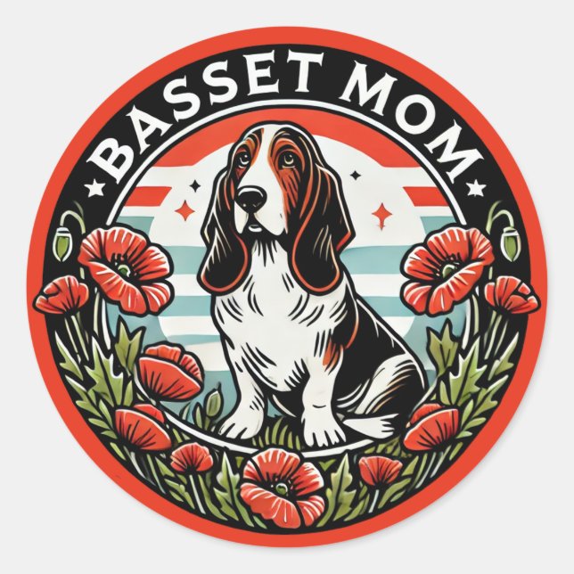 Adesivo Redondo Mãe Basset (Frente)